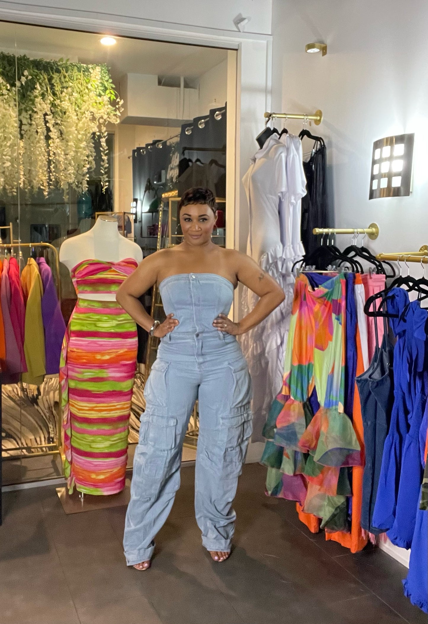 Chill Day denim halter jumpsuit