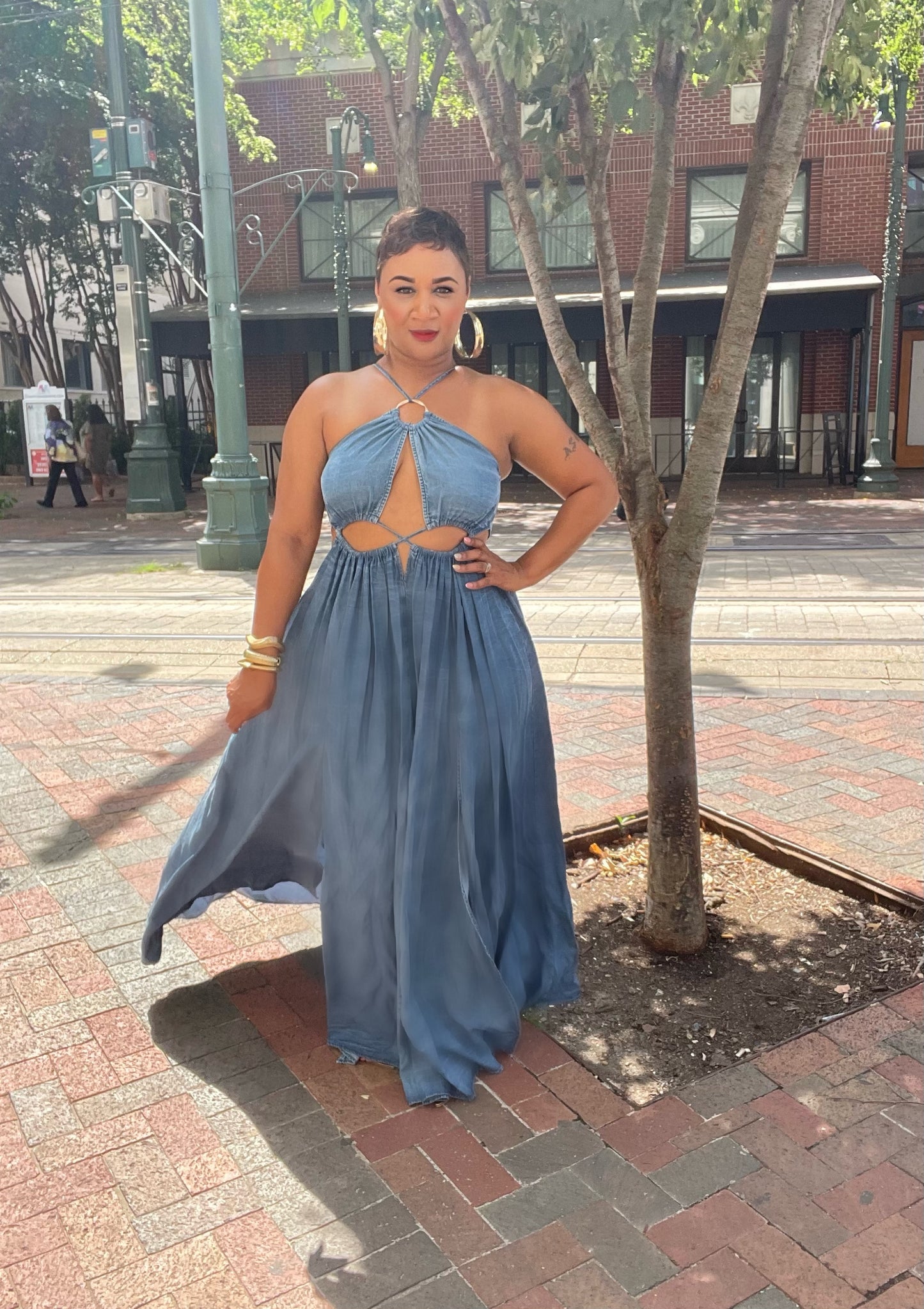 Catch Feelings denim maxi dress