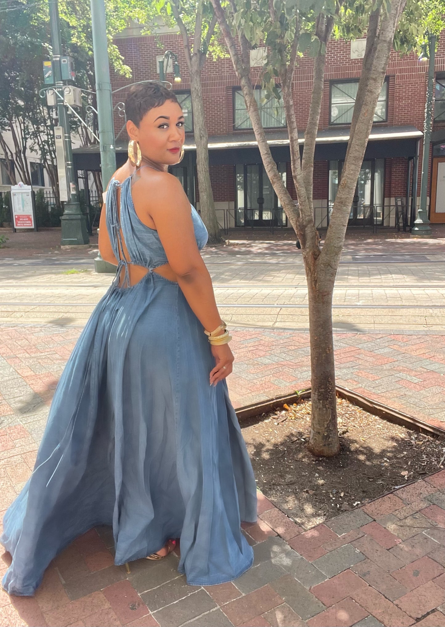 Catch Feelings denim maxi dress