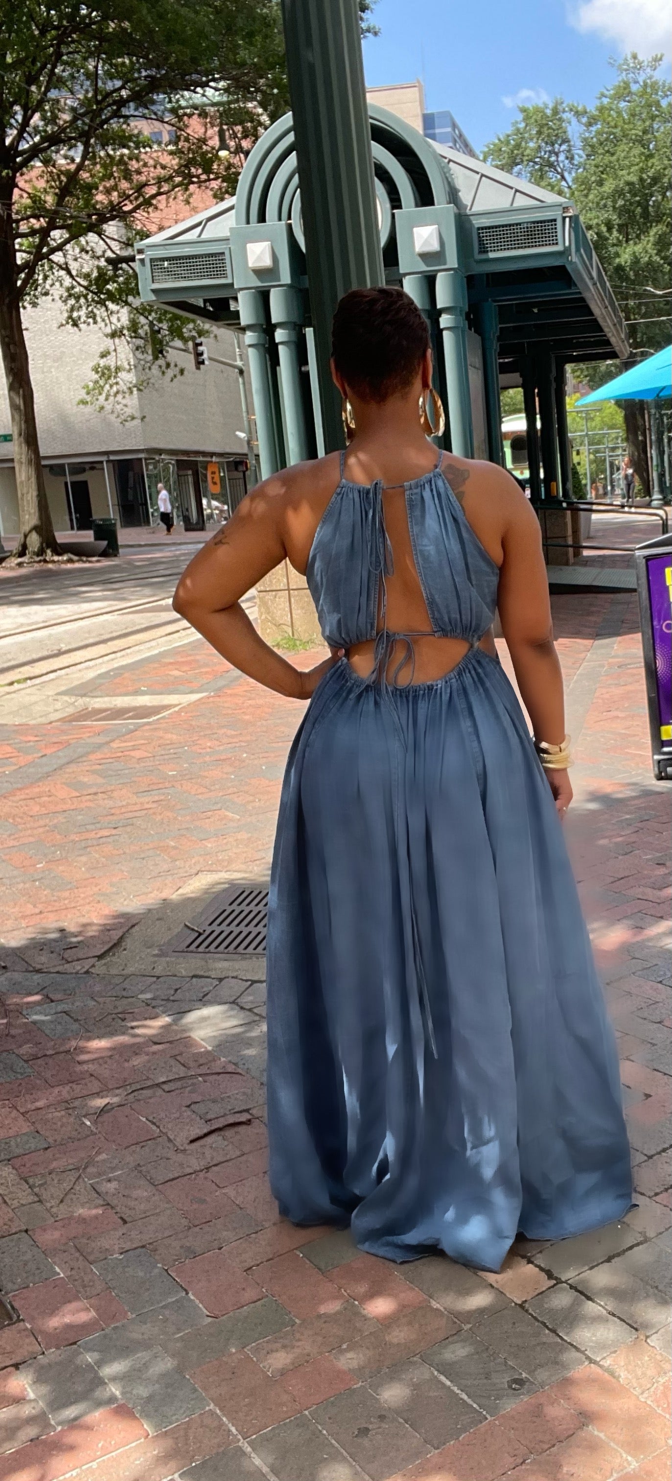 Catch Feelings denim maxi dress