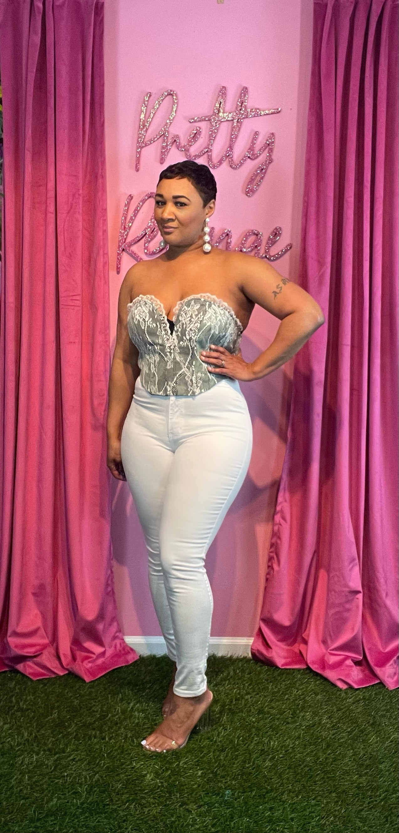 Romance lace denim bustier