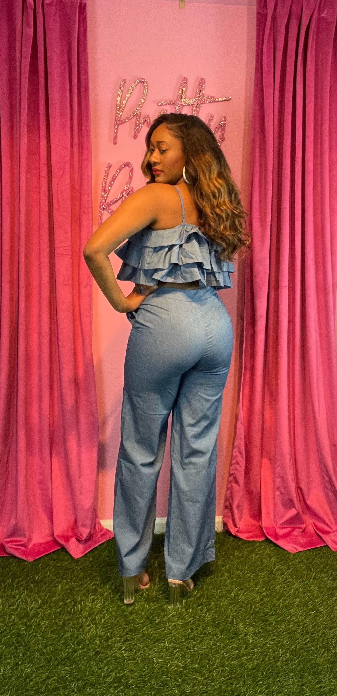 Love Bombing 2pc chambray pant set