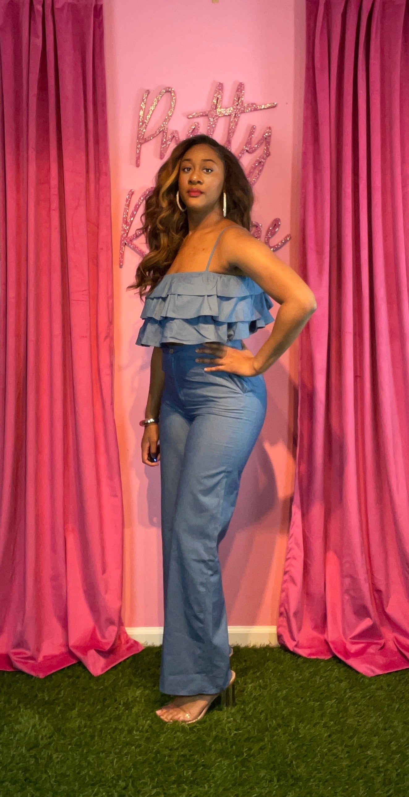 Love Bombing 2pc chambray pant set