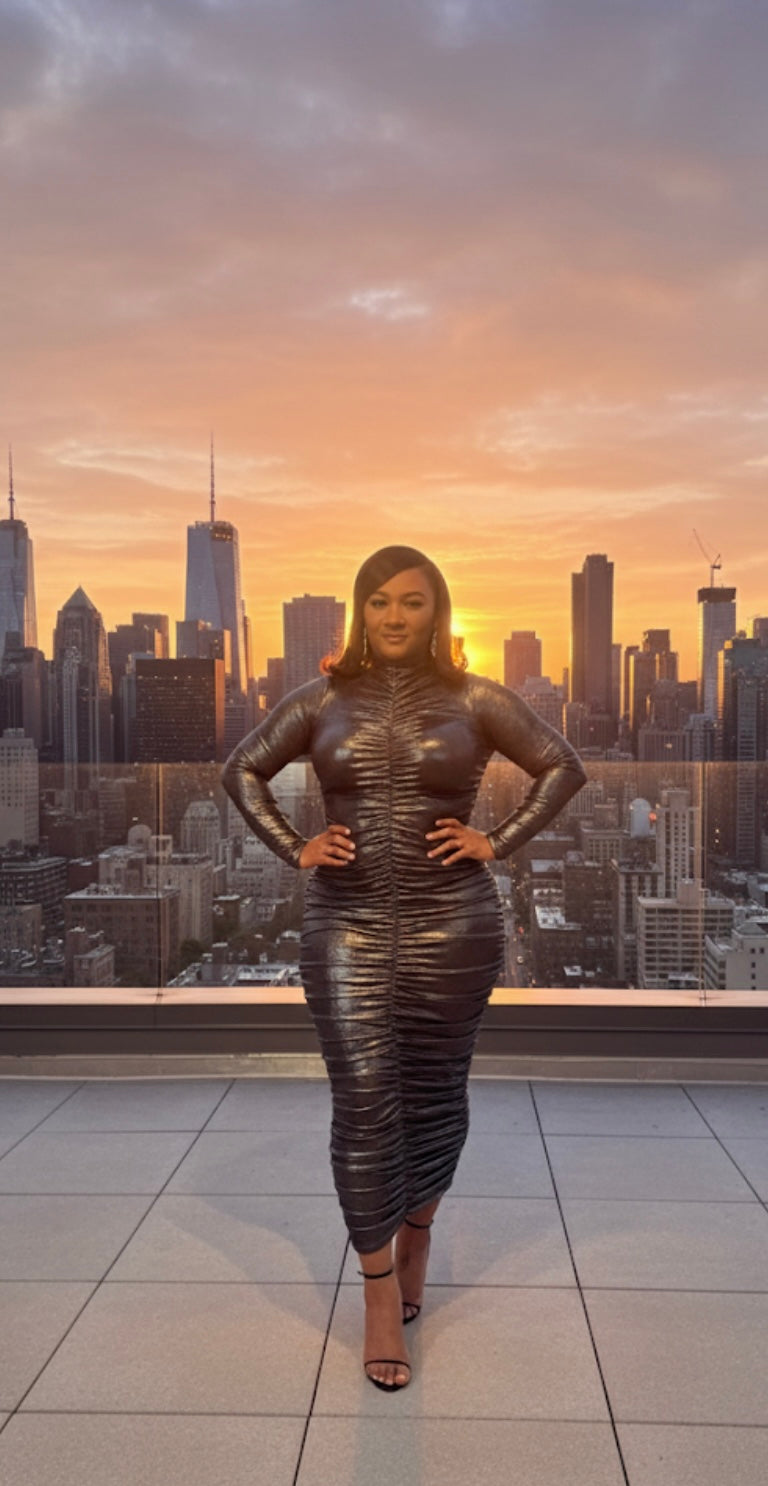 On Target metallic midi dress