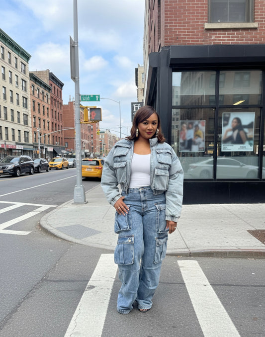 Let’s Chill denim puffer jacket