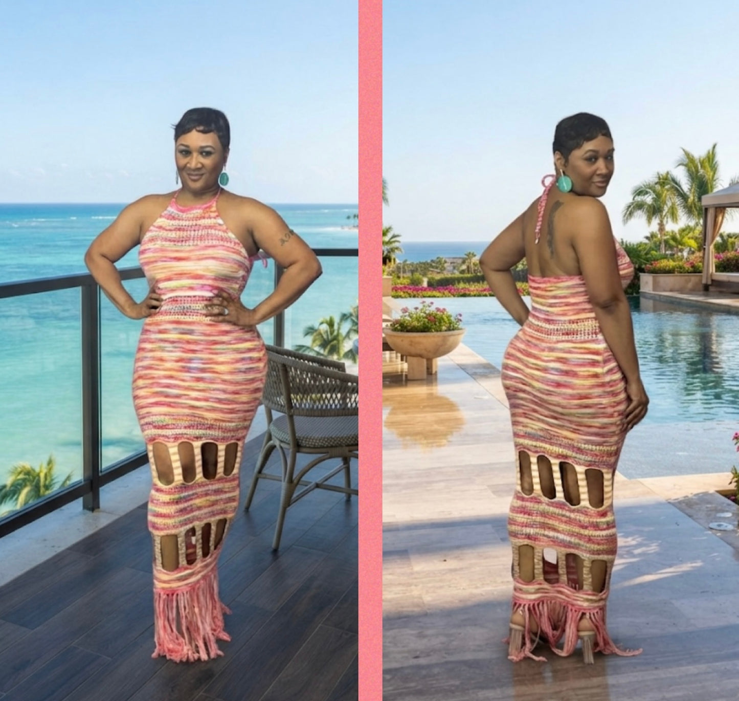 Santa Monica crochet halter maxi dress