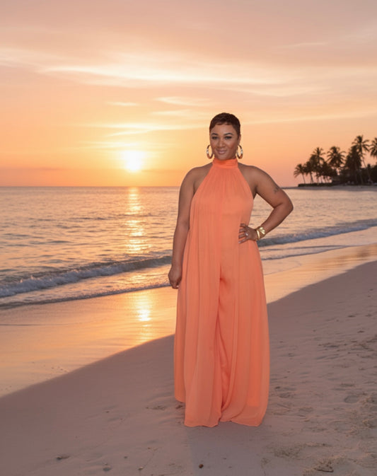 Let it Flow halter jumpsuit ( Coral )