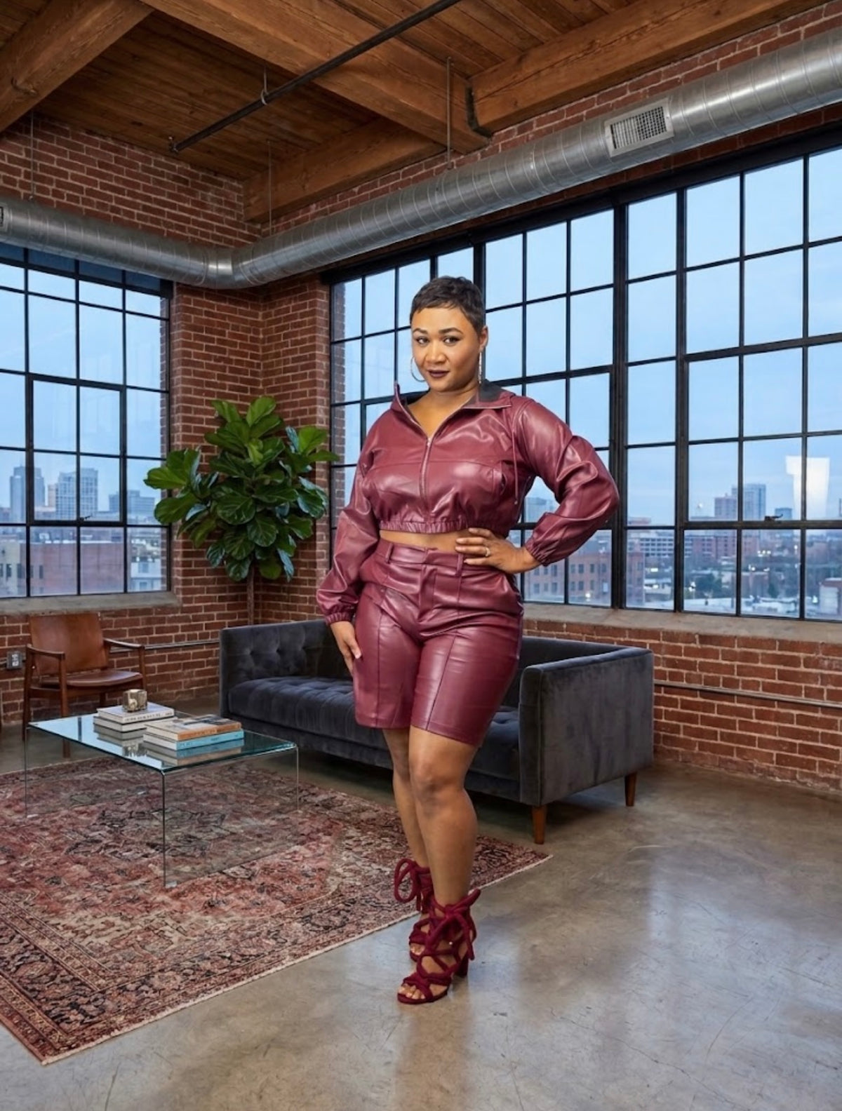 Come with me faux leather short set