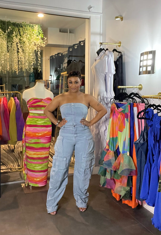 Chill Day denim halter jumpsuit