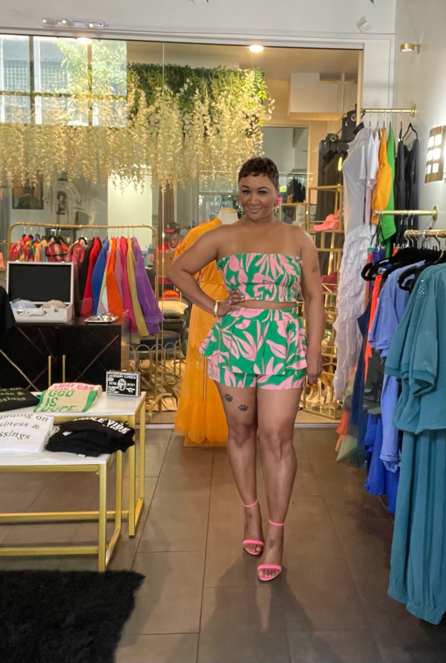 Tropical Girl 2pc short set ( Pink)