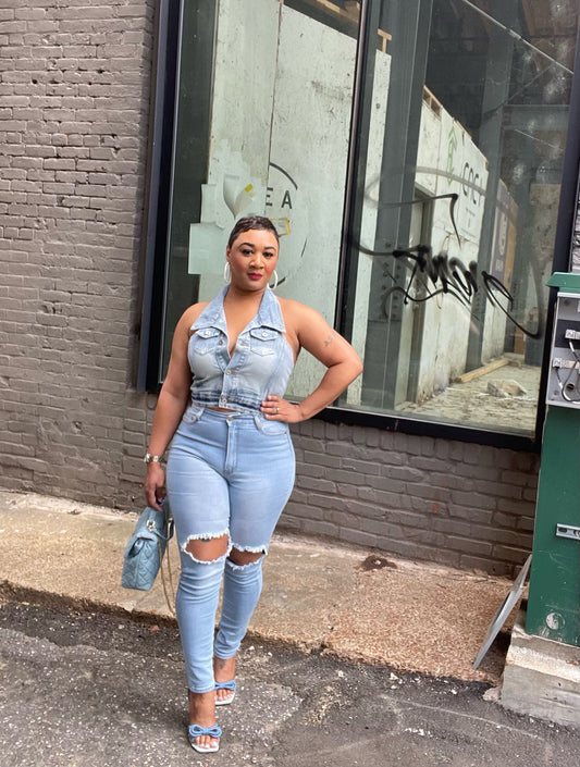 Come Find Me denim halter top