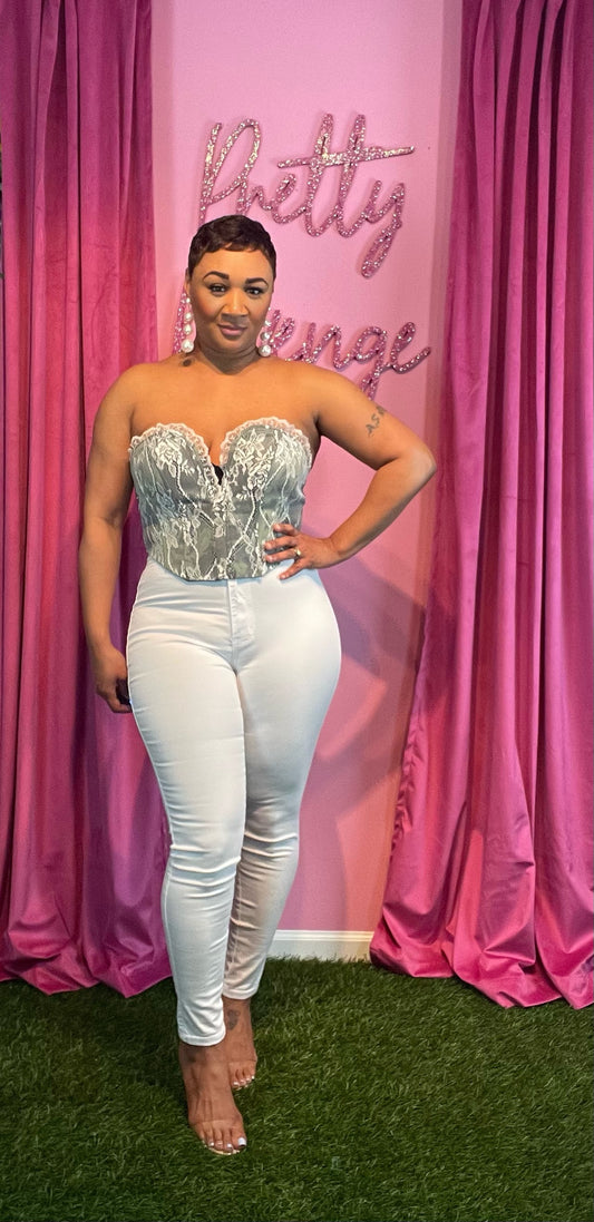 Romance lace denim bustier