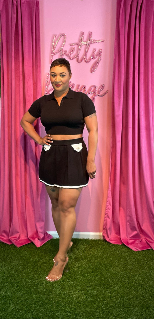 You Wanna Play Tennis Skirt set ( black)